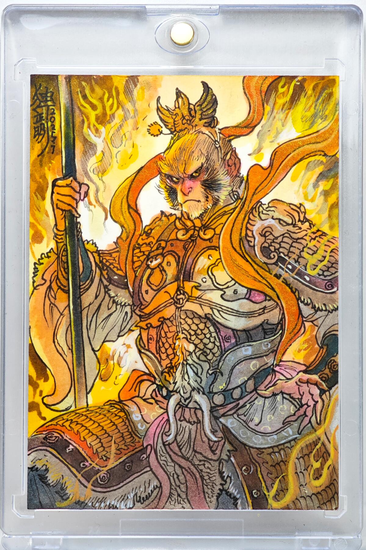 白泽拍卖卡牌手绘专场第35期（问东城春色，正谷雨，牡丹期） 2025 独行正明手绘卡 孙悟空  独行正明亲签 卡砖封装