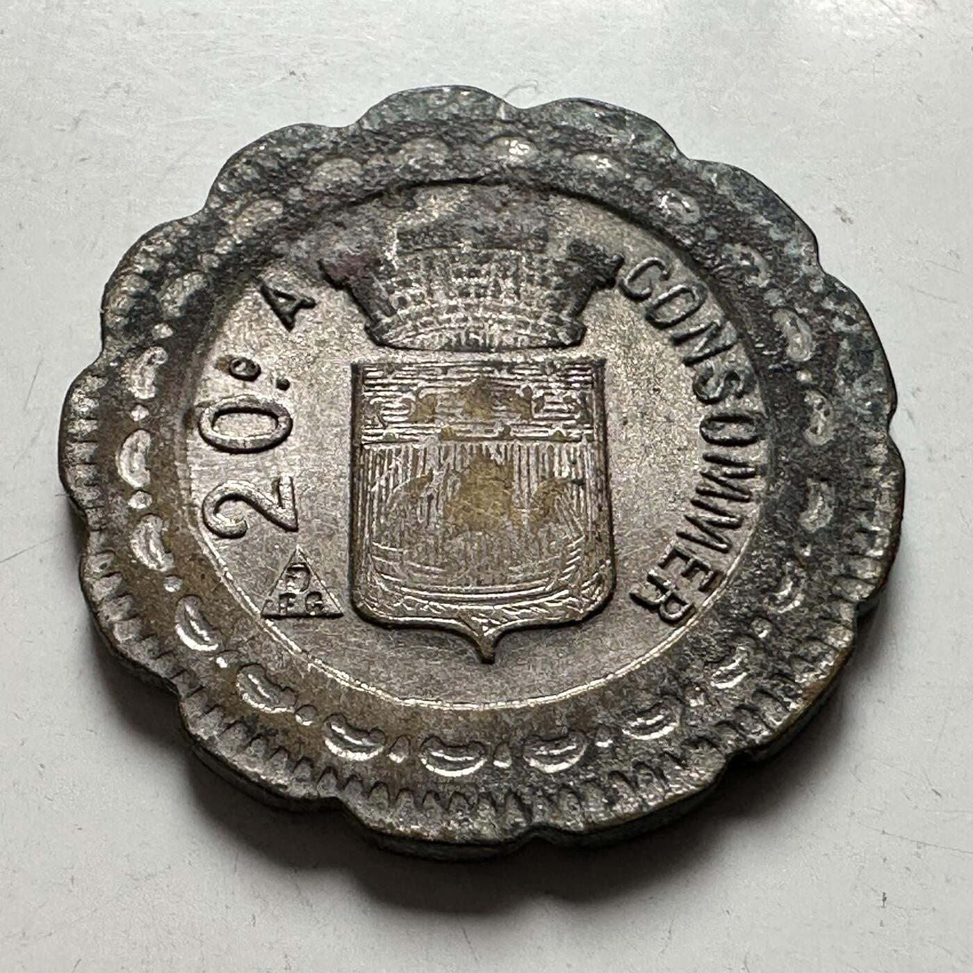 🌹外币初藏🌹🐯2026年第43场   每周二四六晚8️⃣点  世界硬币 法国 巴黎 20生丁 消费代用币