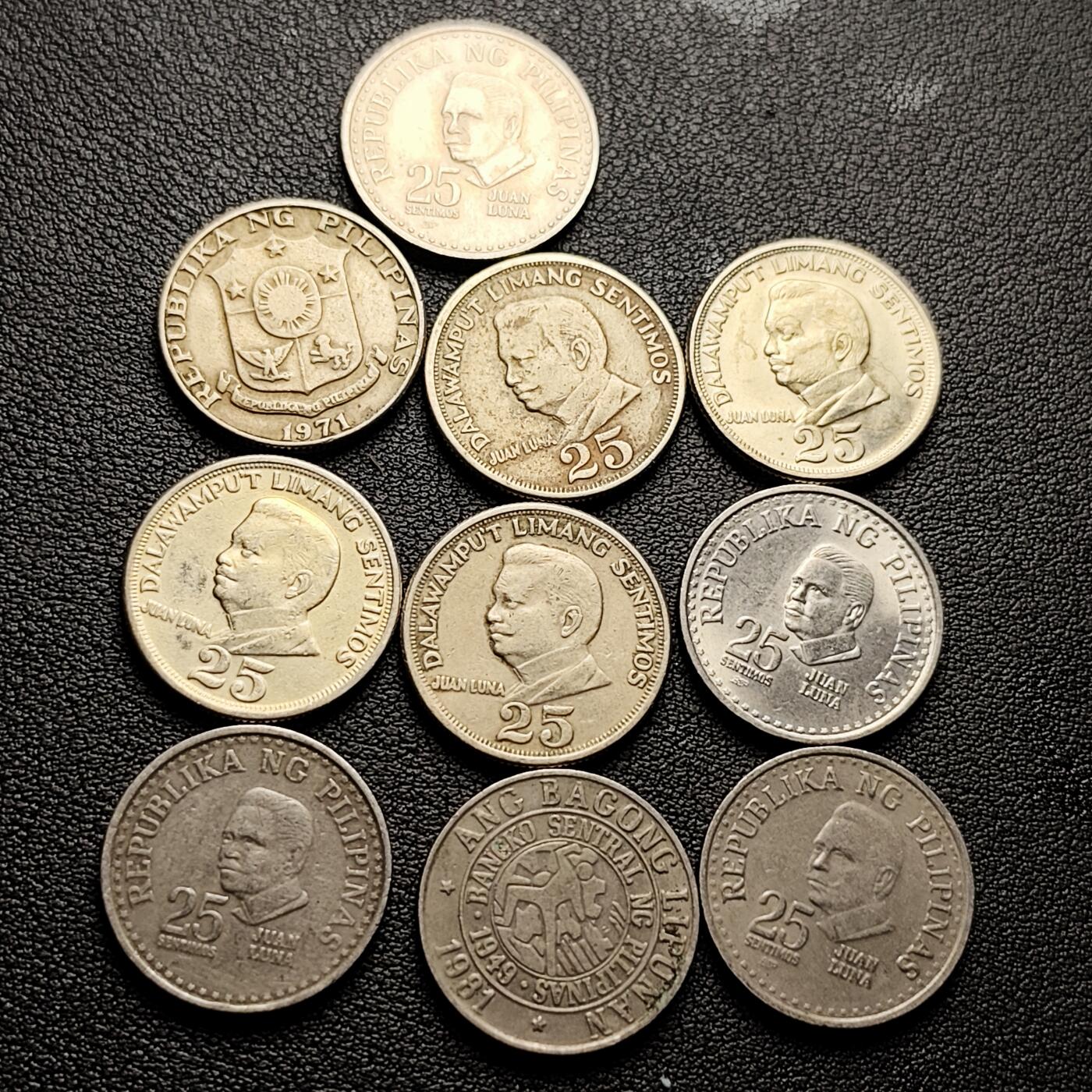 泉币菌-第227场-拍品多 请提前出价 10枚一组 胡安卢娜 菲律宾25分硬币 21毫米 