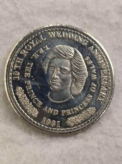 G&W世界散币，银币处理专场（第48场） - 特克斯凯克斯1991年1克朗 查尔斯与戴安娜结婚10周年  克朗型