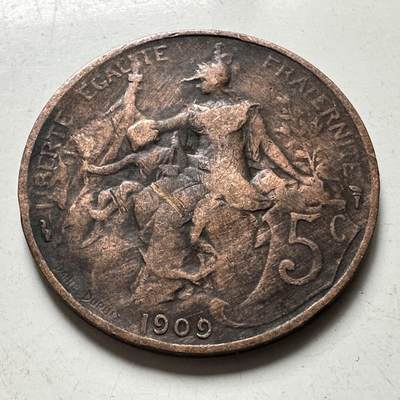 🌹外币初藏🌹🐯2026年第43场   每周二四六晚8️⃣点  世界硬币 - 法国1909年五分