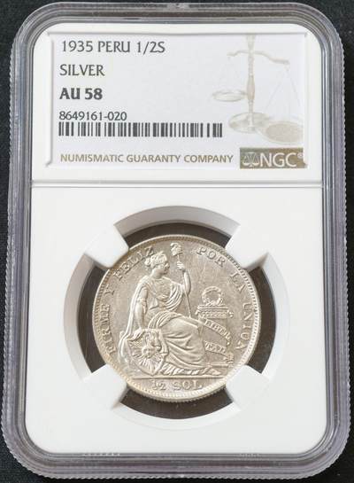 甄臻铺-世界币章拍卖（第60期），甄品场拍品征集中，送拍享返佣金等优惠多多 NGC-AU58 秘鲁 1935年 1/2索尔 银币 转光犀利流畅，此品种模具厡因打制稍弱