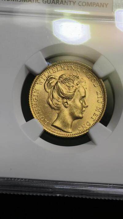 NGC-MS64荷兰1898年威廉明娜女王10盾金币金萝莉皇冠萝莉 NGC-MS64荷兰1898年威廉明娜女王10盾金币金萝莉皇冠萝莉
