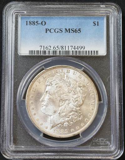 甄臻铺-世界币章拍卖（第60期），甄品场拍品征集中，送拍享返佣金等优惠多多 PCGS-MS65 1885年O版摩根，高分，脸上白白净净