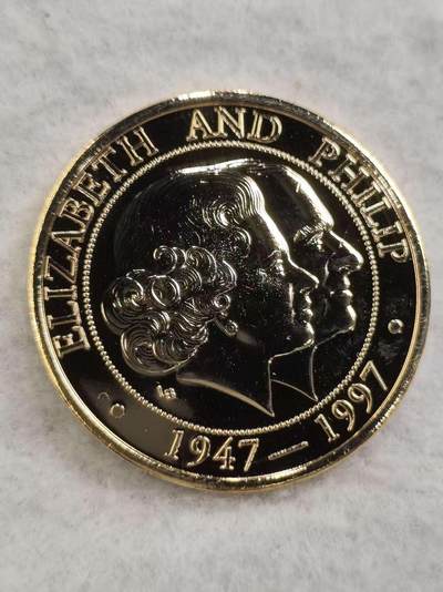 G&W世界散币，银币处理专场（第48场） - 特克斯凯克斯1997年5克朗  伊丽莎白二世与菲利普结婚50周年  镀金克朗型