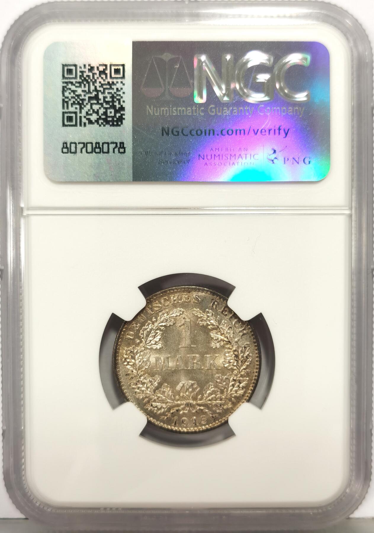 博洋堂世界钱币拍卖第168期（全场包邮） NGC MS64 德国1915年D版1马克银币