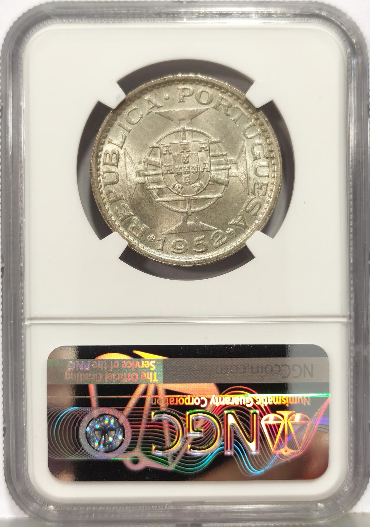 博洋堂世界钱币拍卖第168期（全场包邮） NGC MS64 澳门1952年5Patacas（5元）银币