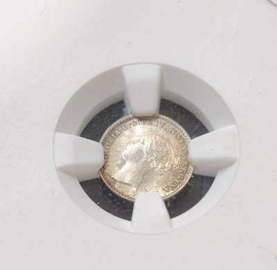 甄臻铺-世界币章拍卖（第60期），甄品场拍品征集中，送拍享返佣金等优惠多多 NGC-MS65-AU58 1862年维多利亚小维洗脚币，宗教产物，绒布包浆，两个58明显低评，性价比极高