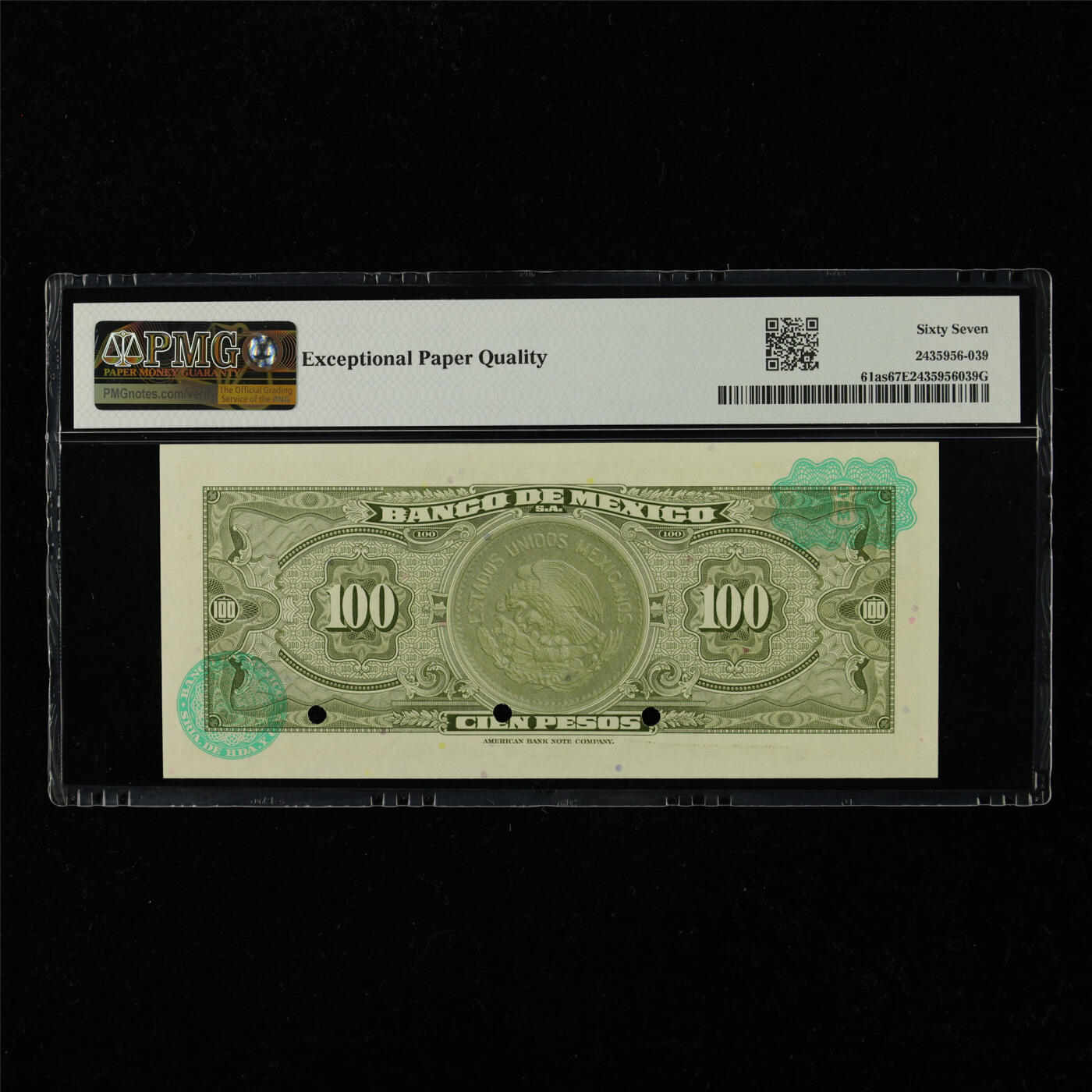 【亘邦集藏】第228期拍卖 1961年 墨西哥样钞100比索 PMG 67EPQ WG 2435956-039