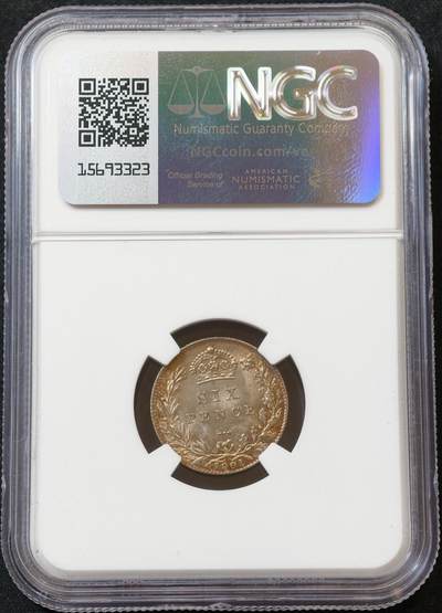 甄臻铺-世界币章拍卖（第60期），甄品场拍品征集中，送拍享返佣金等优惠多多 NGC-MS63 1901年披纱维多利亚6便士，淡紫色包浆，状态极佳