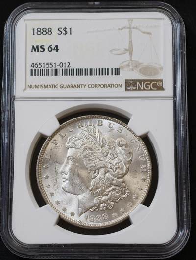 甄臻铺-世界币章拍卖（第60期），甄品场拍品征集中，送拍享返佣金等优惠多多 NGC-MS64 1888年摩根，吉祥年份，状态极佳