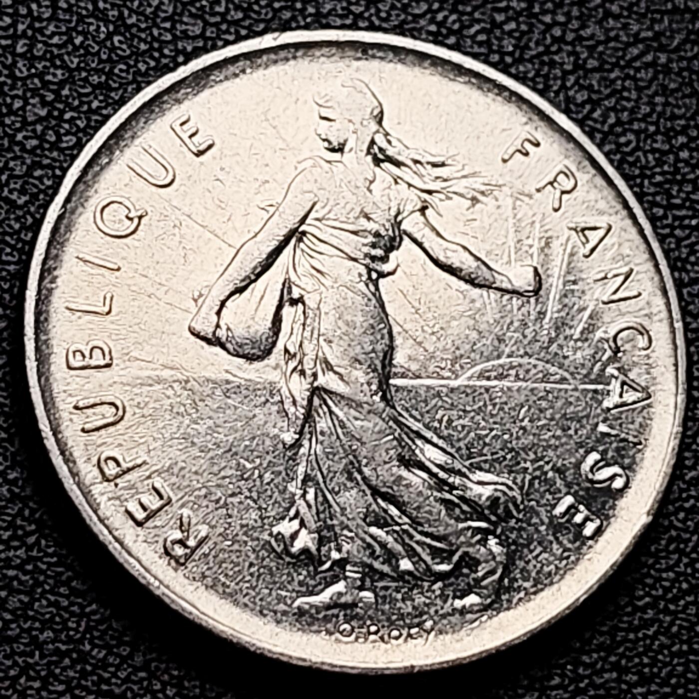 泉币菌-第227场-拍品多 请提前出价 法国早期（1973年）5法郎大镍币 29MM 播种女神 入欧前末版 绝版币