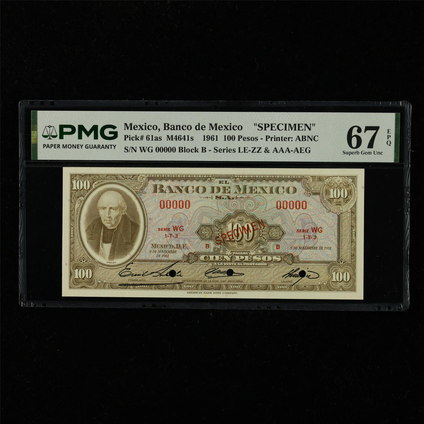 【亘邦集藏】第228期拍卖 1961年 墨西哥样钞100比索 PMG 67EPQ WG 2435956-039