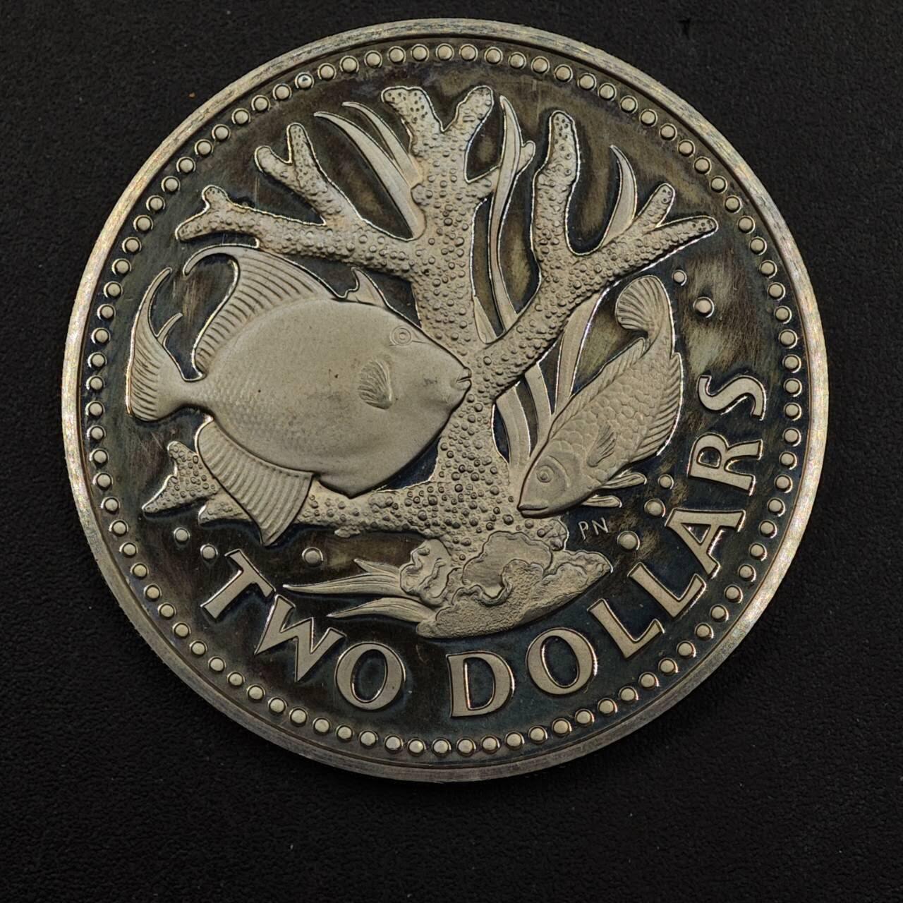 【淘币小摊】实时拍第八百九十二拍   散币场    每周一统一发货 巴巴多斯1973年2元珊瑚鱼精制镍币