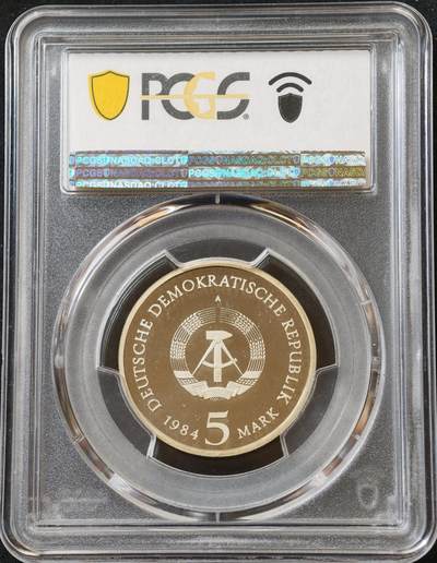 甄臻铺-世界币章拍卖（第60期），甄品场拍品征集中，送拍享返佣金等优惠多多 PCGS-PR68DCAM 民主德国1984年维滕贝格城堡教堂5马克纪念币