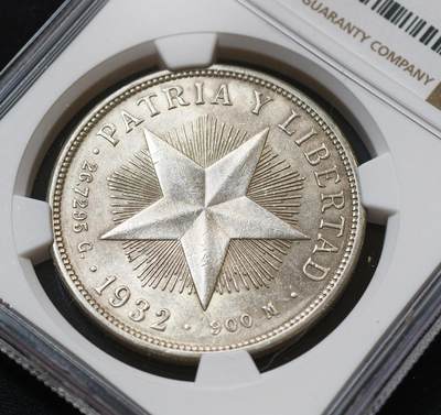 甄臻铺-世界币章拍卖（第60期），甄品场拍品征集中，送拍享返佣金等优惠多多 NGC-UNCD 1932年古巴大五星，搏一搏单车变摩托的品相