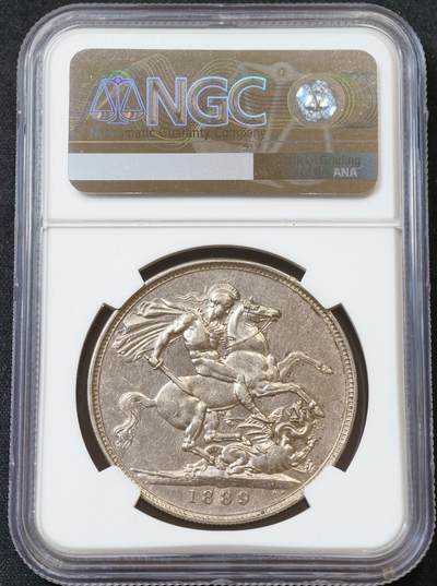 甄臻铺-世界币章拍卖（第60期），甄品场拍品征集中，送拍享返佣金等优惠多多 NGC-AUD 1889年英国维多利亚高冠克朗银币，仅背面清洗