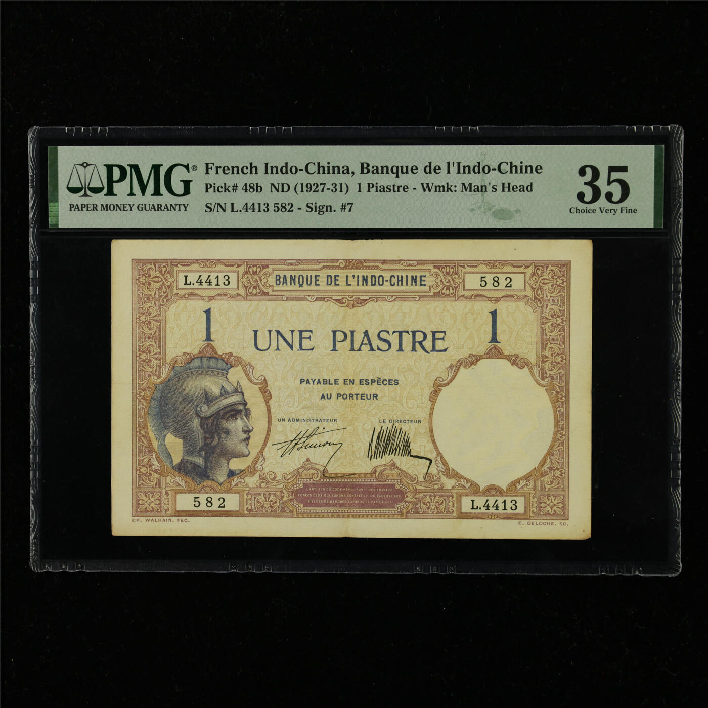 【亘邦集藏】第228期拍卖 1927-31年 法属印支1皮 PMG 35 L.4413 582