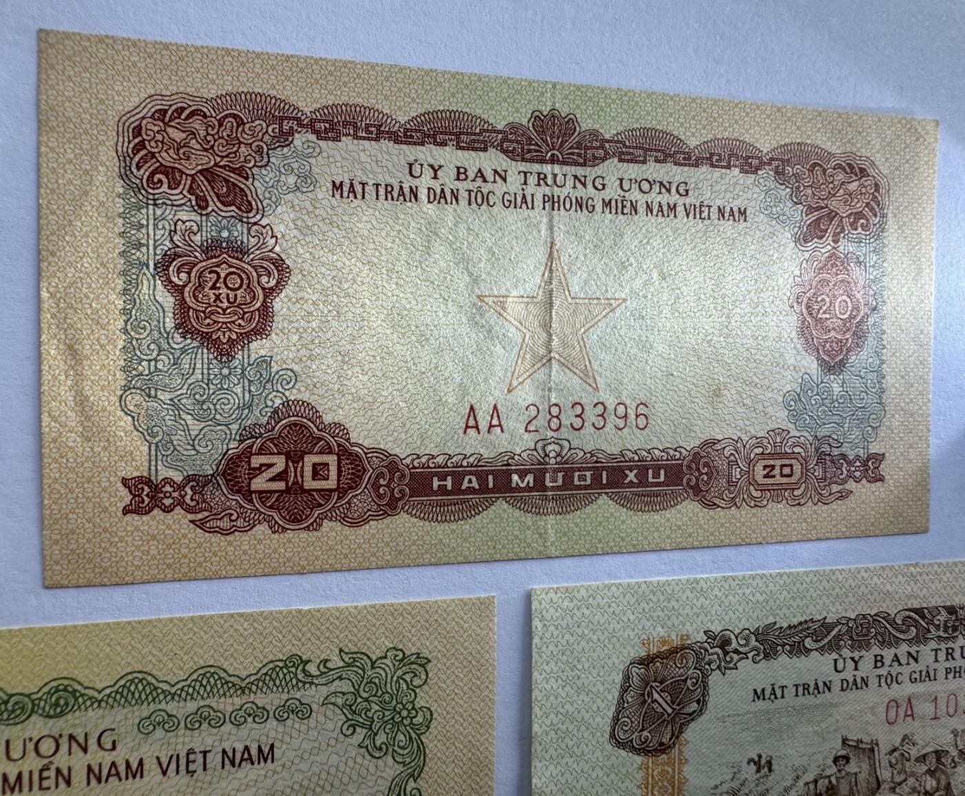 2026第7场（总第234期）：精品外钞、塑料钞、测试钞综合场  中国代印未发行/越南/南越解放民族阵线1963年版20仙、50仙、1、2、5盾一组5枚（品如图）