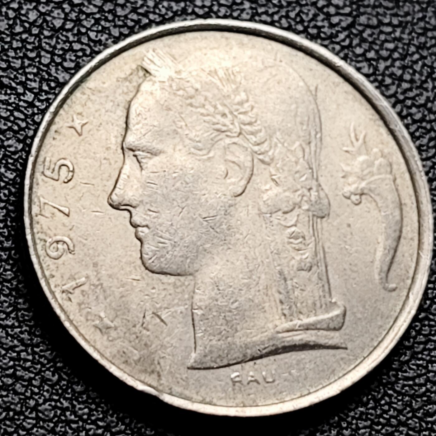 泉币菌-第227场-拍品多 请提前出价 比利时1975年5法郎铜镍币（佛兰芒文版BELGIË），谷物女神，24mm