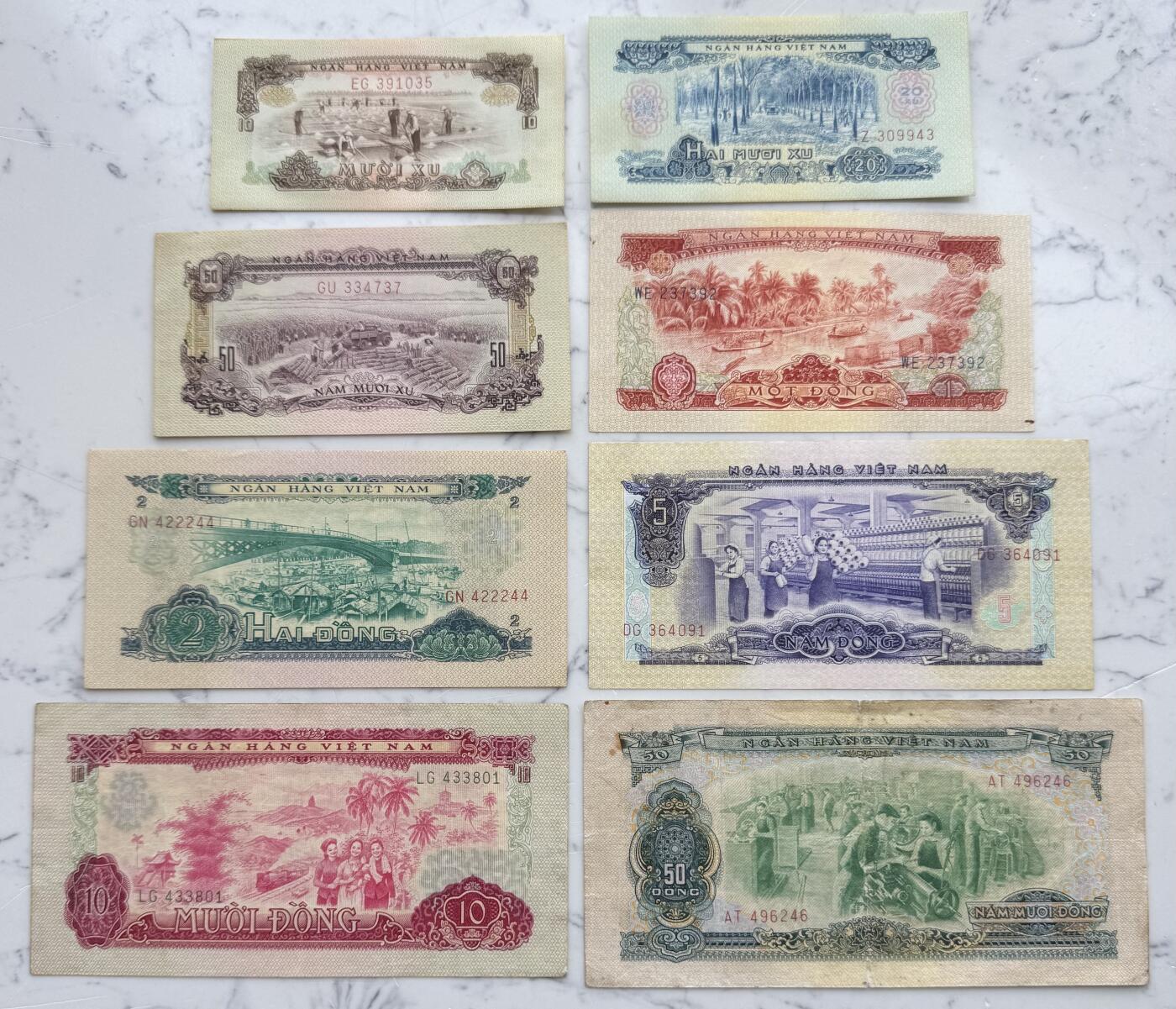 2026第7场（总第234期）：精品外钞、塑料钞、测试钞综合场  中国代印/越南/南越国家银行1966年版10、20、50仙、1、2、5、10、50盾全套8枚（品如图）