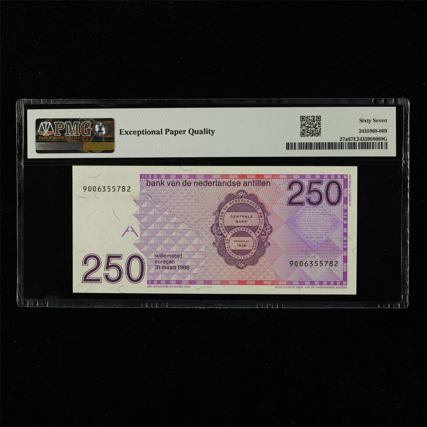 【亘邦集藏】第228期拍卖 1986年 荷属安的列斯250古尔登 PMG 67EPQ 9006355782