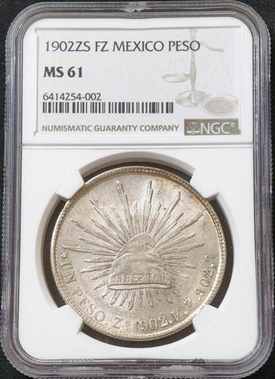 甄臻铺-世界币章拍卖（第60期），甄品场拍品征集中，送拍享返佣金等优惠多多 NGC-MS61 1902年ZS FZ厂墨西哥鹰洋比索