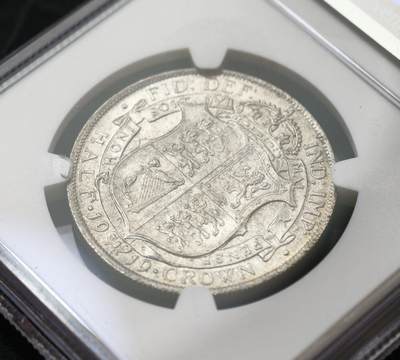 甄臻铺-世界币章拍卖（第60期），甄品场拍品征集中，送拍享返佣金等优惠多多 NGC-MS63 1919年英国半克朗，灰彩包浆，这个品种多弱打，这枚币细节打得很好