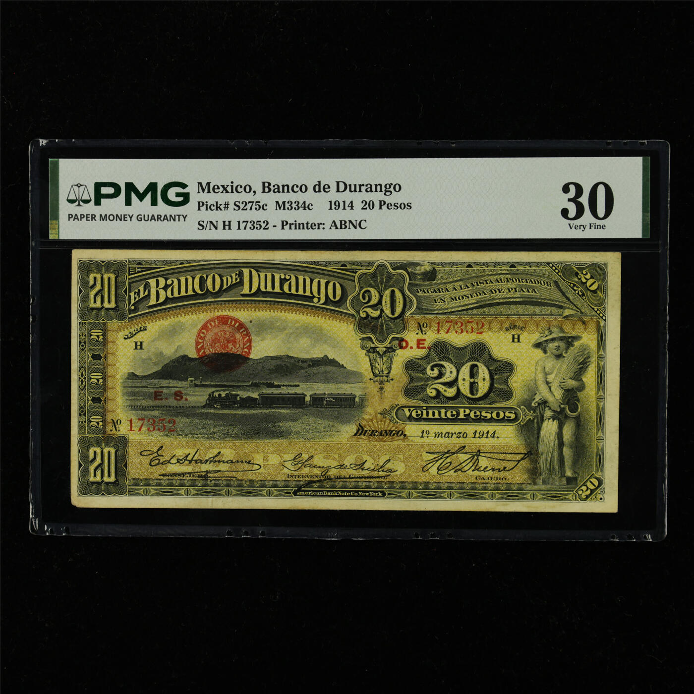 【亘邦集藏】第228期拍卖 1914年 墨西哥20比索 PMG 30 H 17352