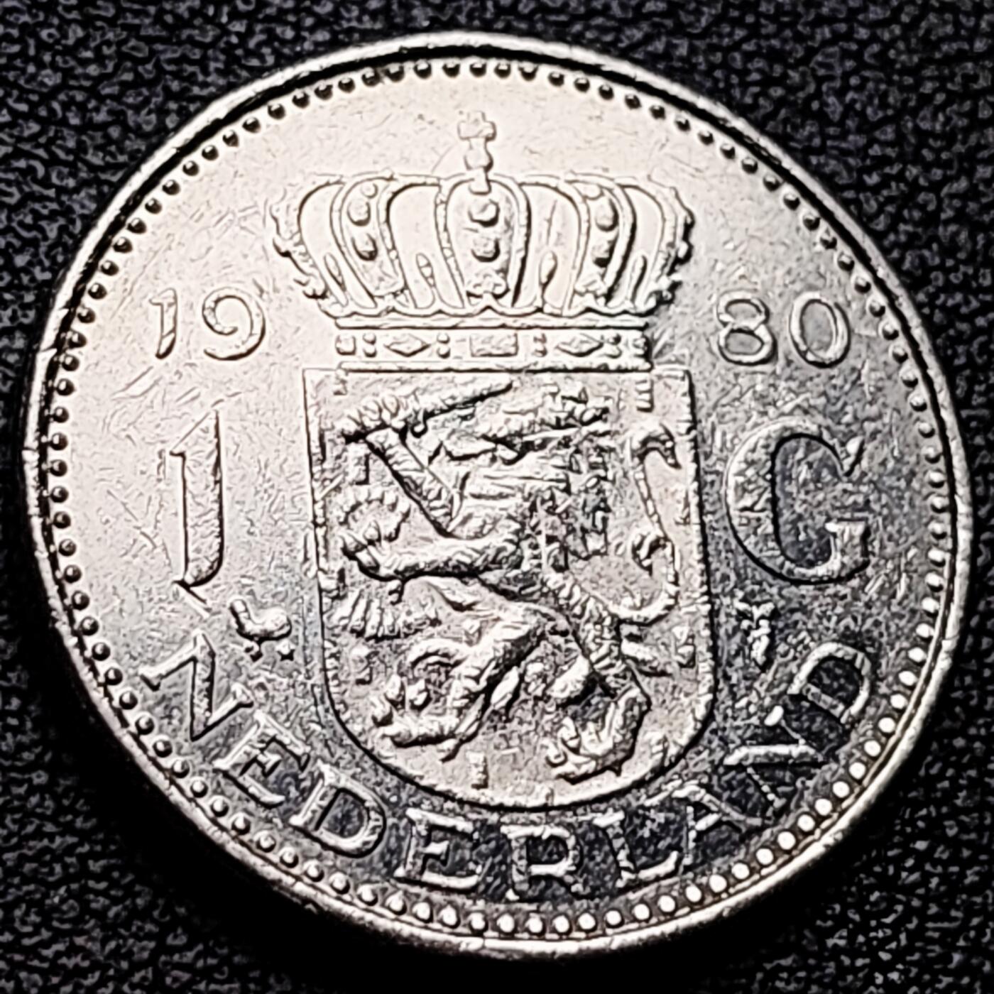 泉币菌-第227场-拍品多 请提前出价 1980年 荷兰王国早期1盾 朱莉安娜女王  镍币 硬币 25mm 