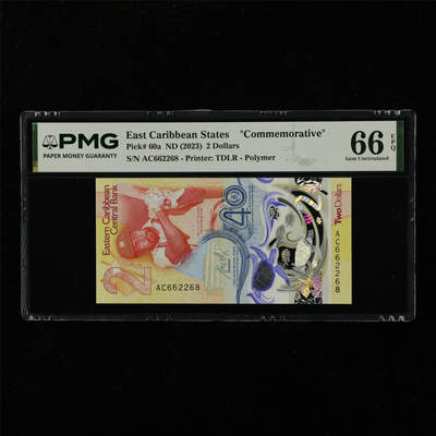 【亘邦集藏】第229期拍卖 2023年 东加勒比海纪念钞2元 PMG 66EPQ AC662268