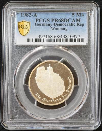 甄臻铺-世界币章拍卖（第60期），甄品场拍品征集中，送拍享返佣金等优惠多多 PCGS-PR68DCAM 民主德国1982年瓦尔特城堡5马克纪念币