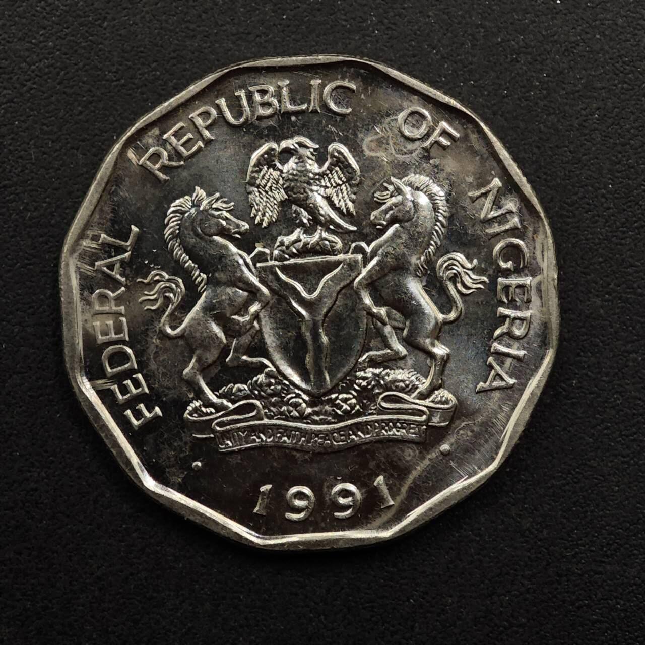 【淘币小摊】实时拍第八百九十二拍   散币场    每周一统一发货 尼日利亚1991年50考包镍币