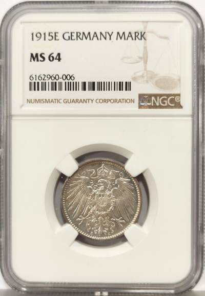 博洋堂世界钱币拍卖第168期（全场包邮） - NGC MS64 德国1915年E版1马克银币