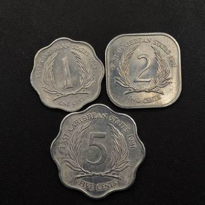 【淘币小摊】实时拍第八百九十二拍   散币场    每周一统一发货 - 东加勒比1981-1983年1-2-5分铝币3枚