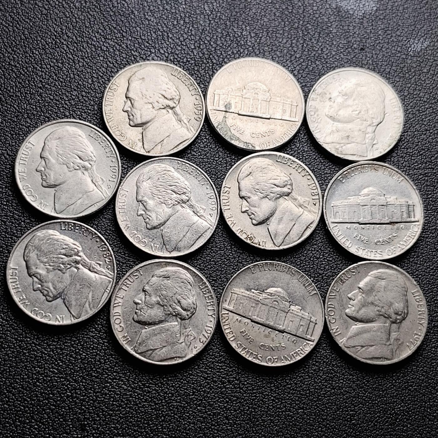 泉币菌-第227场-拍品多 请提前出价 11枚一组 美国杰斐逊纪念币 混合年份