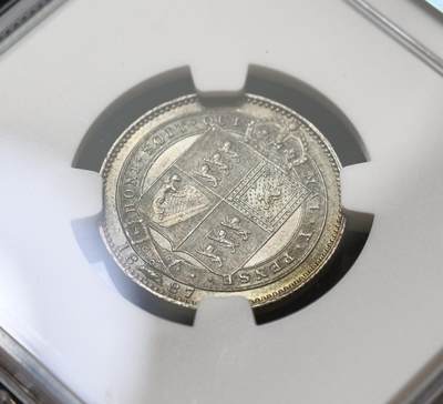 甄臻铺-世界币章拍卖（第60期），甄品场拍品征集中，送拍享返佣金等优惠多多 NGC-MS62 1887年英国1先令，酱彩，状态顶级