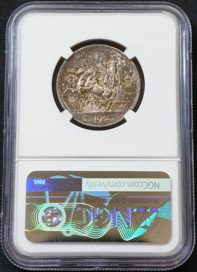 甄臻铺-世界币章拍卖（第60期），甄品场拍品征集中，送拍享返佣金等优惠多多 NGC-AU58 1916年意大利马车2里拉，包浆醇厚泛着粉光