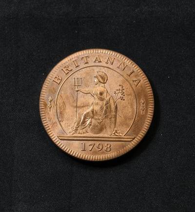 甄臻铺-世界币章拍卖（第60期），甄品场拍品征集中，送拍享返佣金等优惠多多 英国1798年 乔治三世海神高浮雕精制大铜章 ，40.8*4.1mm45.8g，五彩大铜章，后铸