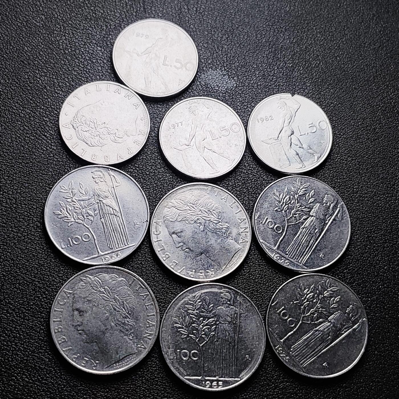 泉币菌-第227场-拍品多 请提前出价 10枚一组 意大利50里拉 ➕ 100里拉大币 混合年份