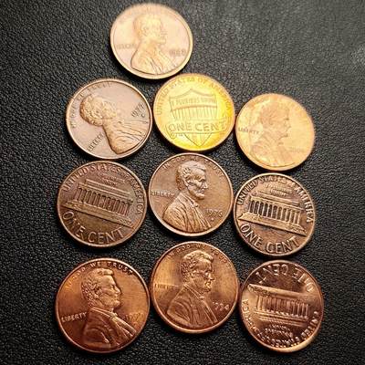 泉币菌-第227场-拍品多 请提前出价 - 一组10枚 林肯 美国林肯铜币 林肯纪念堂 混合年份