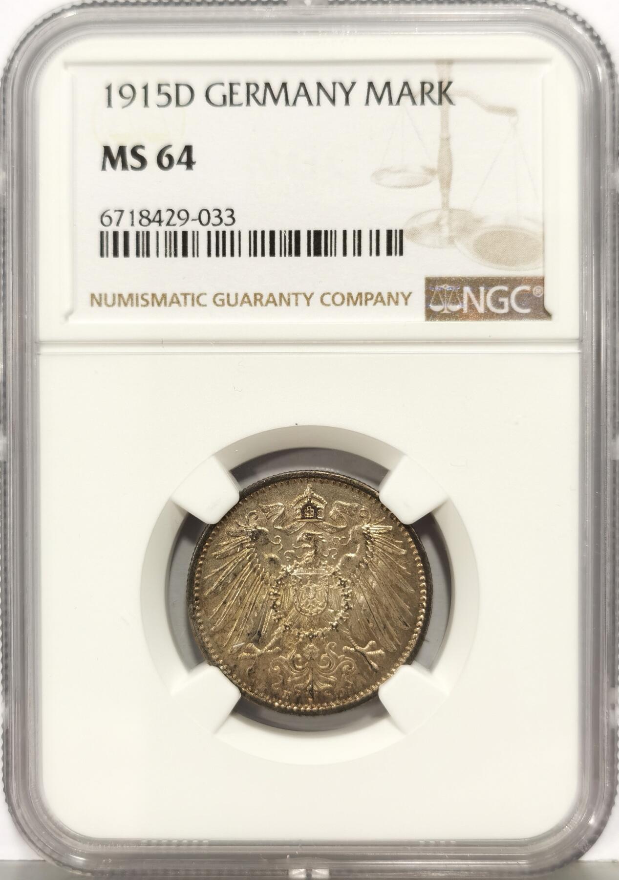 博洋堂世界钱币拍卖第168期（全场包邮） NGC MS64 德国1915年D版1马克银币