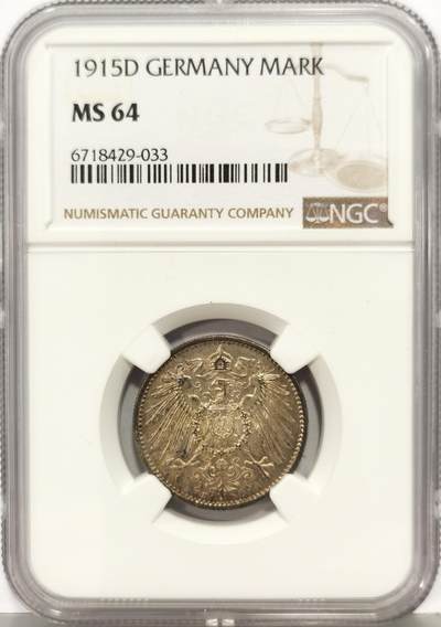 博洋堂世界钱币拍卖第168期（全场包邮） - NGC MS64 德国1915年D版1马克银币