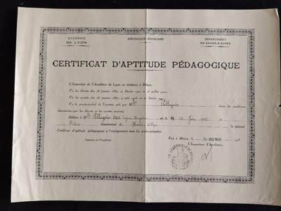 凯旋世界勋赏（第23期）（欢迎送拍）（对拍品有疑问请询问客服，不接受到手刀，出价默认拍品品相。请认真阅读拍卖规则！出价默认已认可！）（收到货请录制开箱视频，无视频概不处理问题。） - 法兰西共和国  里昂学区  索恩-卢瓦尔省  教育教学能力资格证书