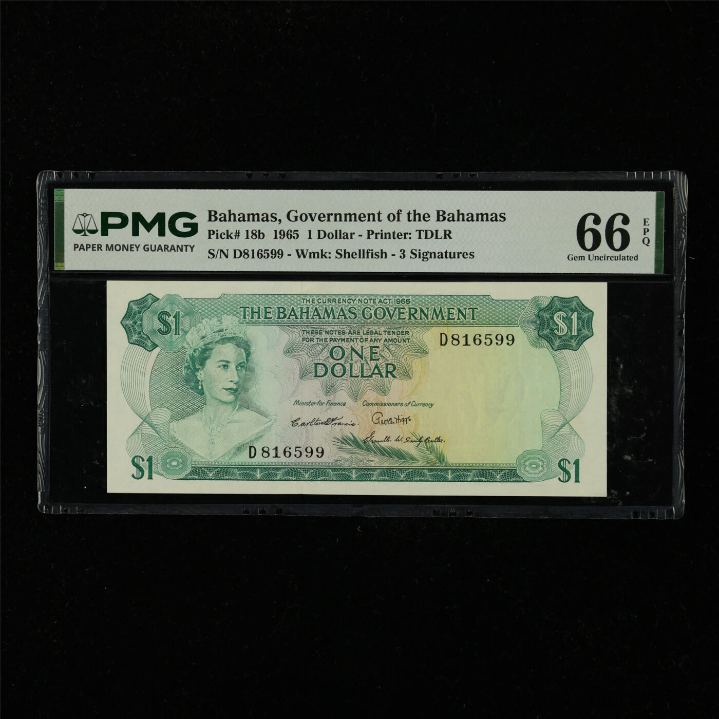 【亘邦集藏】第228期拍卖 1965年 巴哈马1元 PMG 66EPQ D816599