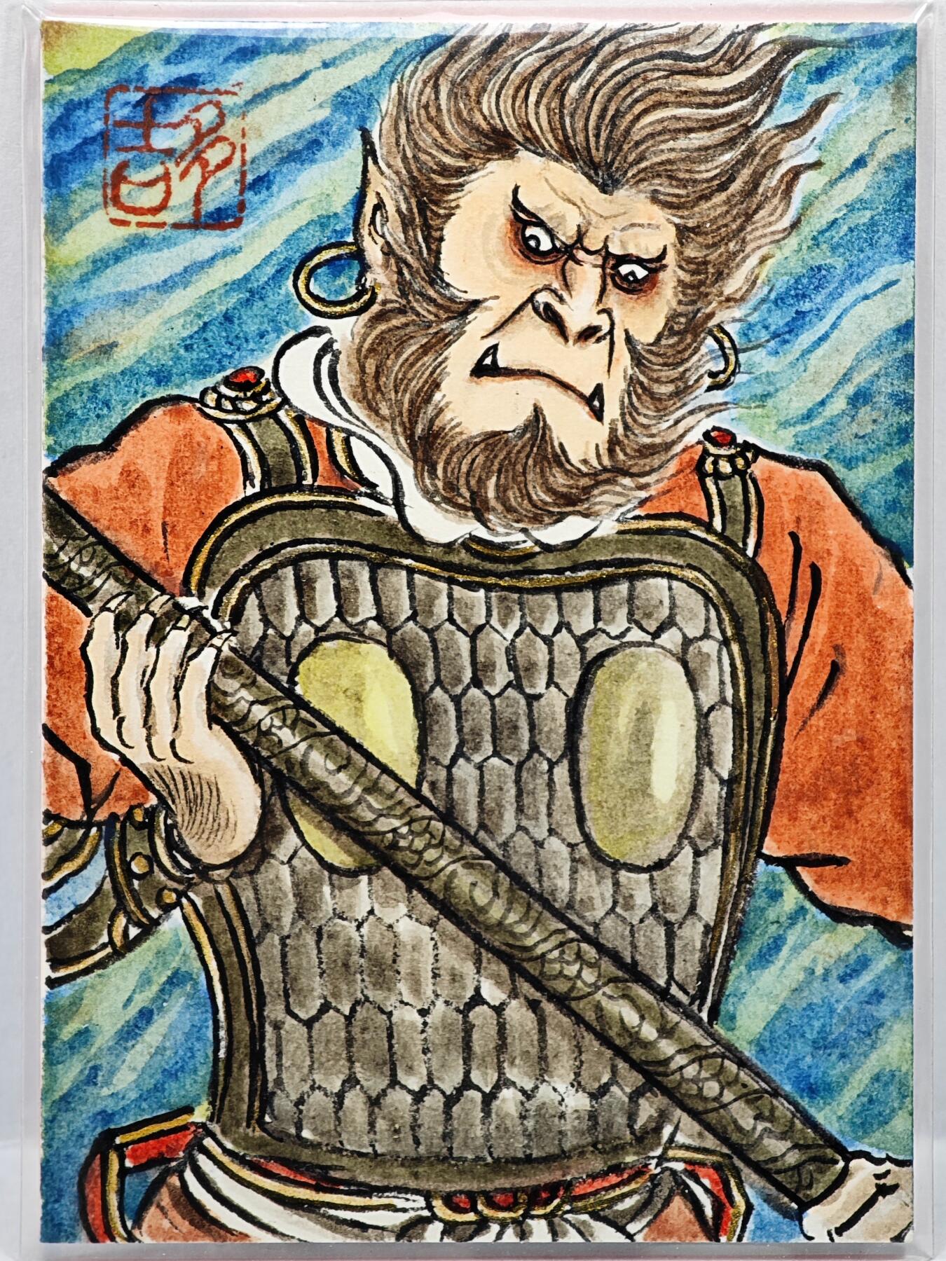 白泽拍卖卡牌手绘专场第35期（问东城春色，正谷雨，牡丹期） 2025 卢艺丰手绘卡 通臂猿猴  卢艺丰背简绘 软卡夹封装