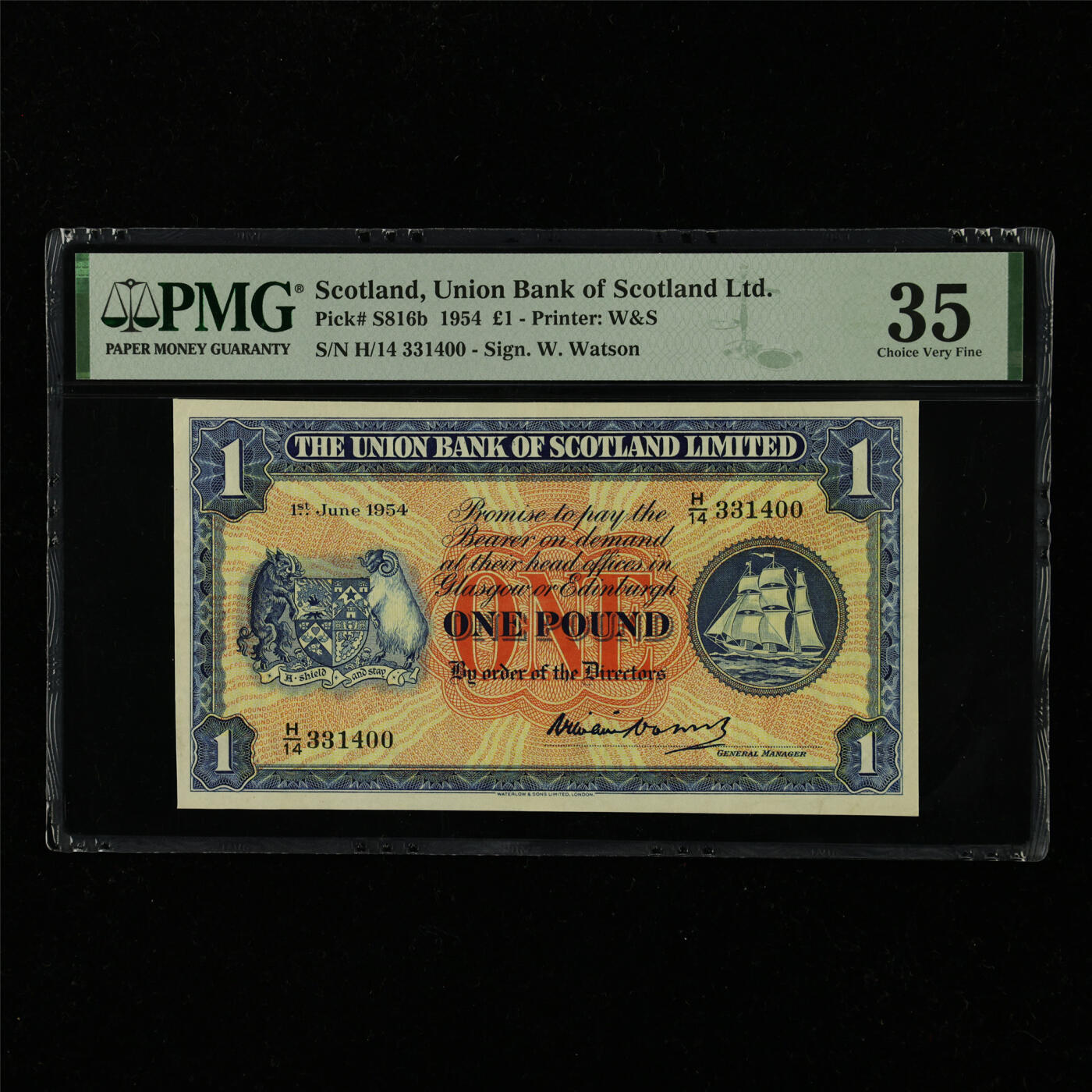 【亘邦集藏】第228期拍卖 1954年 苏格兰1镑 PMG 35 H/14 331400