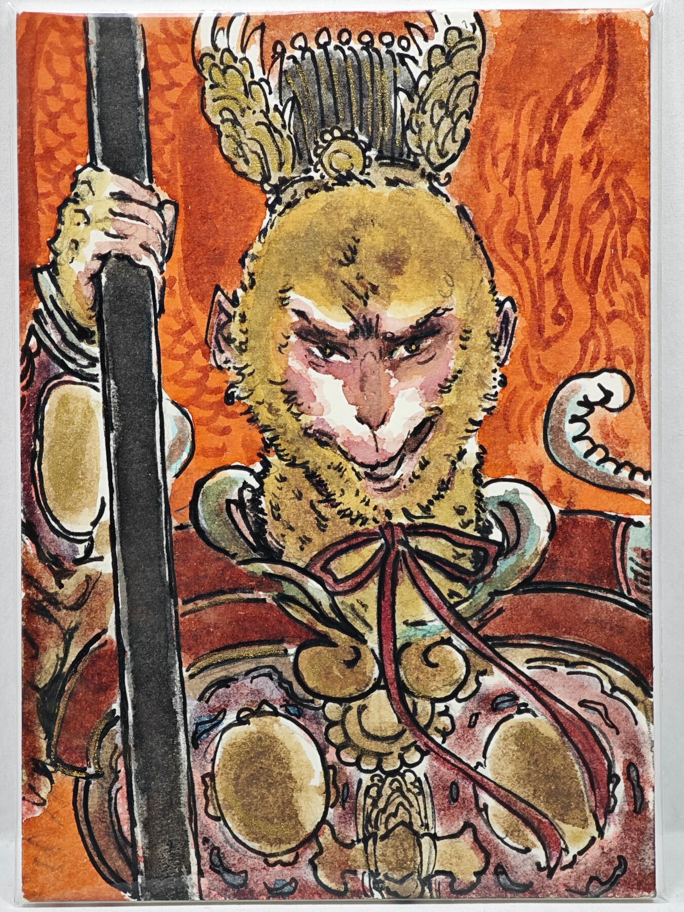 白泽拍卖卡牌手绘专场第35期（问东城春色，正谷雨，牡丹期） 2025 秦嘉裕手绘卡 齐天大圣  秦嘉裕亲签 软卡夹封装