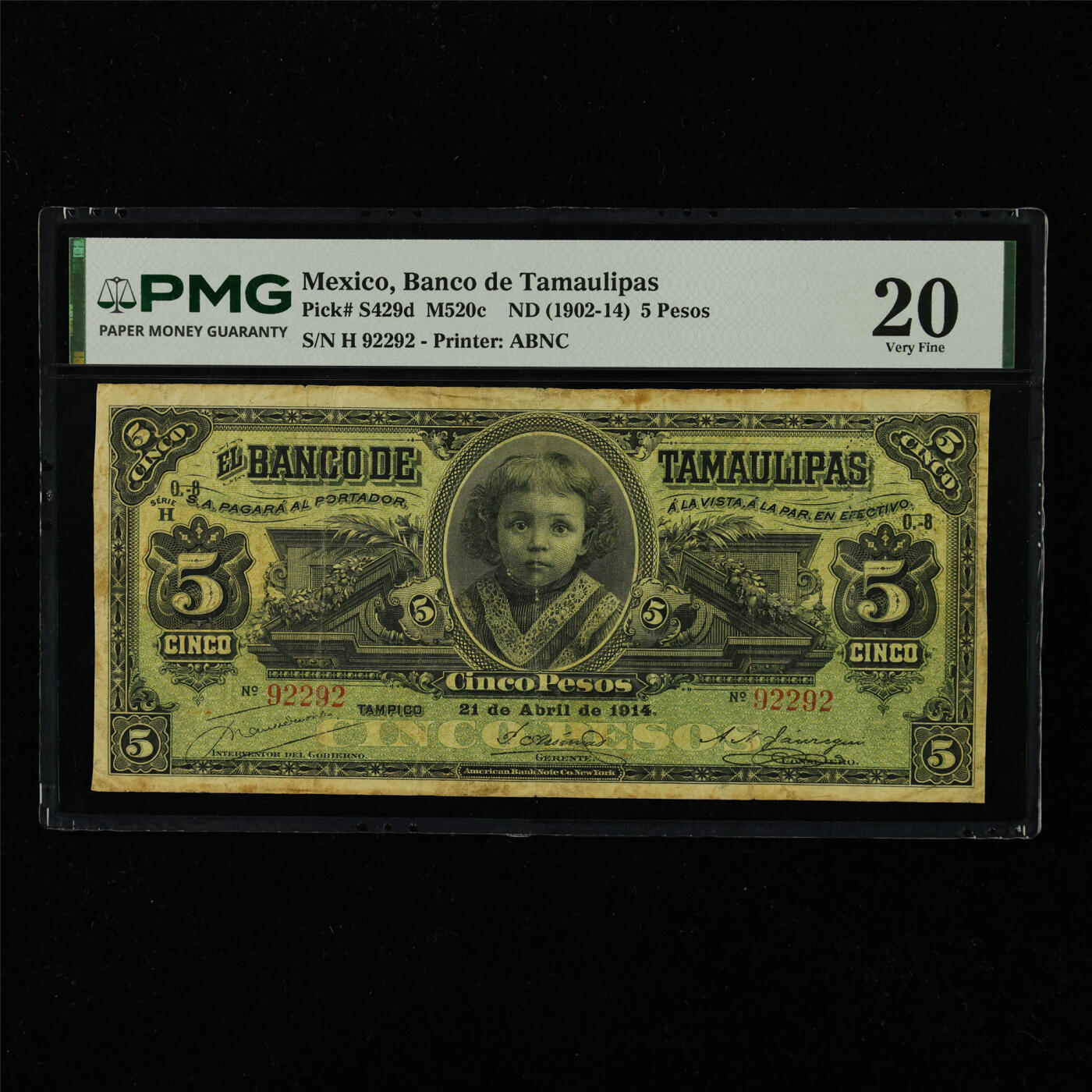 【亘邦集藏】第228期拍卖 1902-14年 墨西哥5比索 PMG 20 H 92292