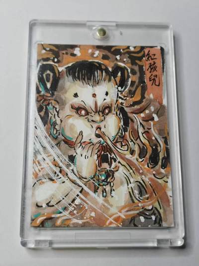 龙虎卡牌-八三场（满200元包邮，无佣金，每周六结拍，欢迎送拍） - 【双亲签 编号04】手绘卡 彫仙 - 红孩儿 (背签+背面壳签)